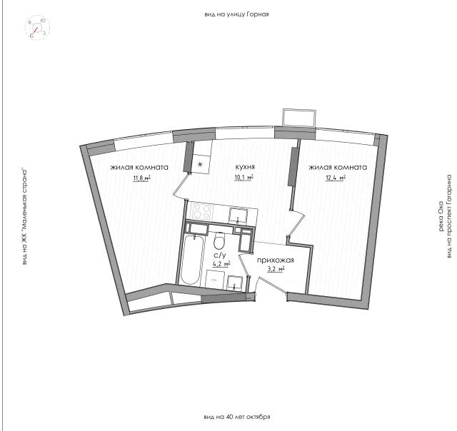 Планировка: 2-комнатная, 41,9 м², 19 этаж