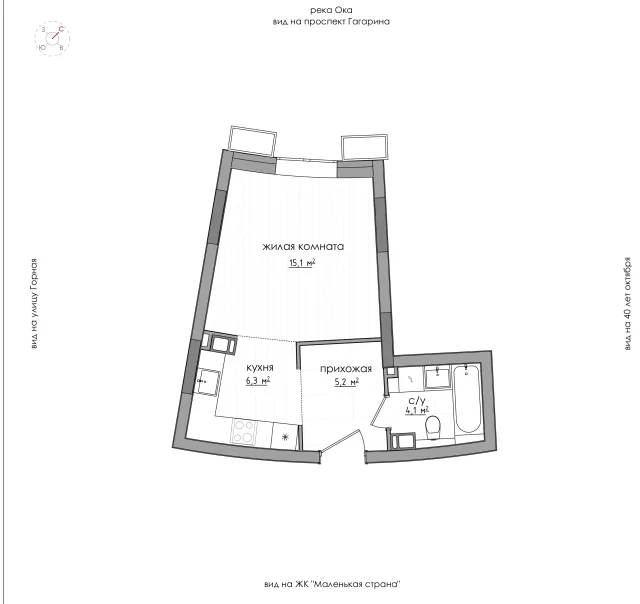 Планировка: 1-комнатная, 30,7 м², 6 этаж