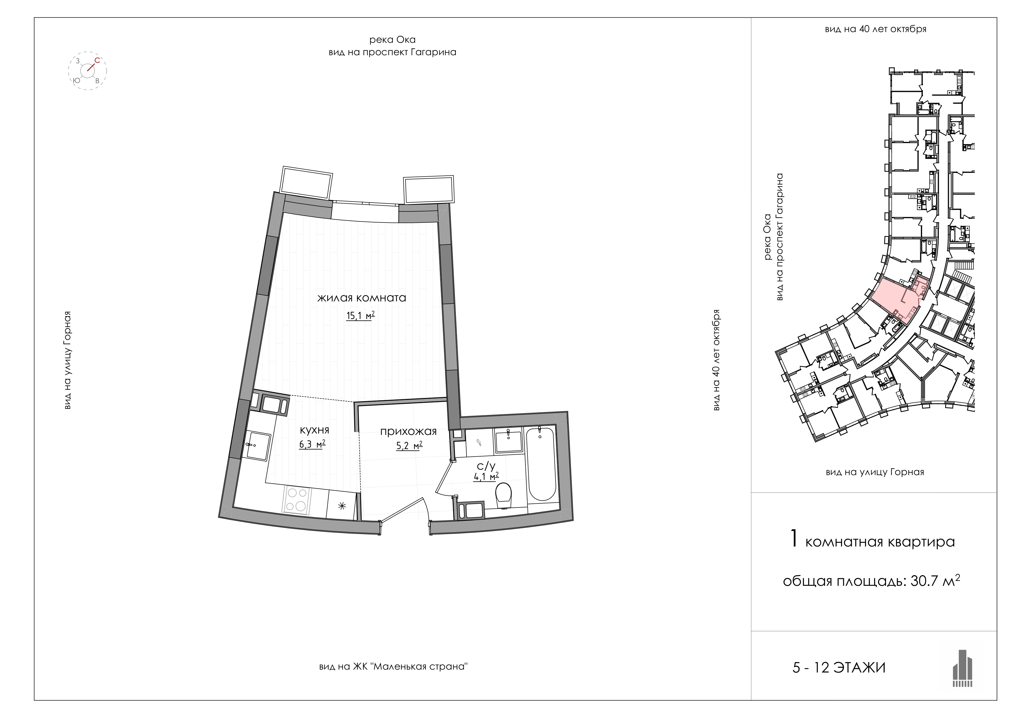 Планировка: 1-комнатная, 30,7 м², 6 этаж