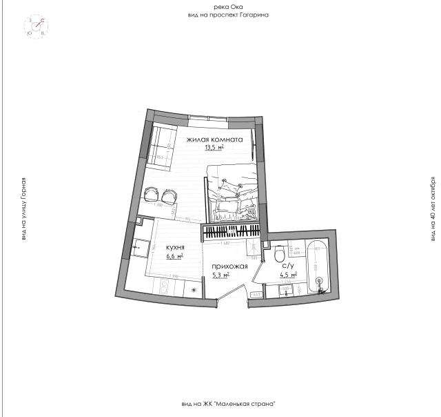 Планировка: 1-комнатная, 29,9 м², 2 этаж