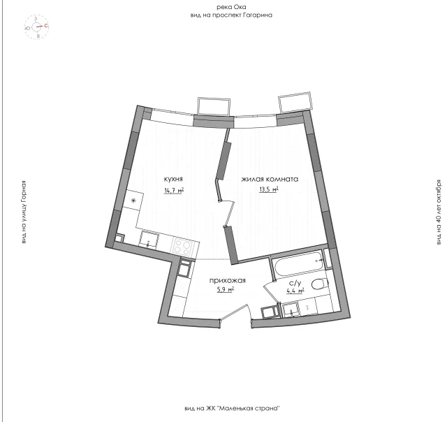 Планировка: 1-комнатная (евро), 38,8 м², 4 этаж
