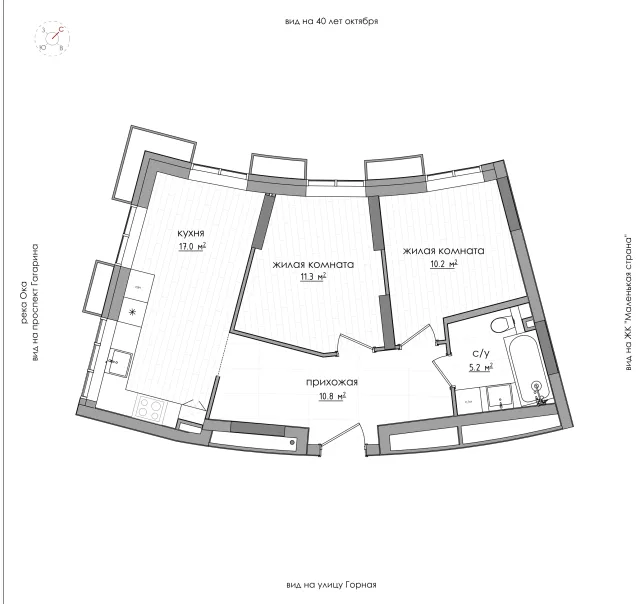 Планировка: 2-комнатная (евро), 54,5 м², 2 этаж